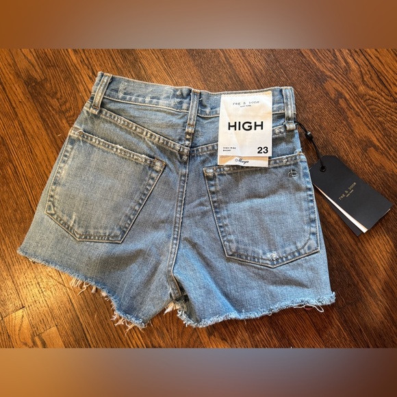 rag & bone Maya Blue Jean Shorts Zipper High-Waisted Frayed Hem Size 23 XS - Picture 9 of 10